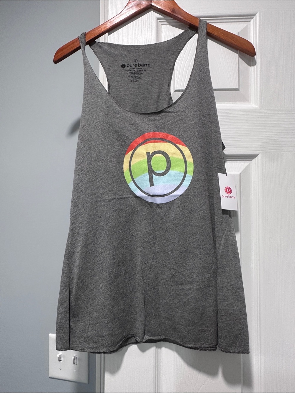 Pure Barre Charcoal Gray Tank with Rainbow Circle Logo